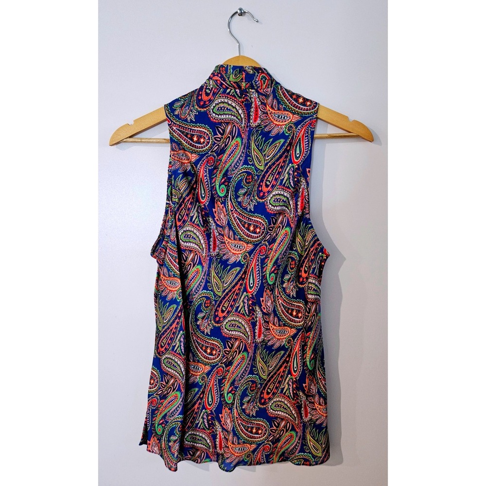 Lauren Ralph Lauren Blouse Women 12 Blue Paisley Excellent Cowl Neck Sleeveless - Picture 3 of 6